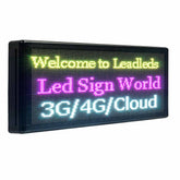 LED sign displaying text with colorful letters